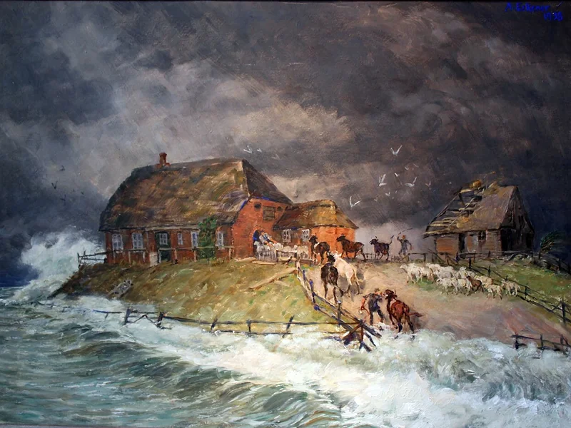 1870-Alexander Eckener - Hallig durante una marea di tempesta